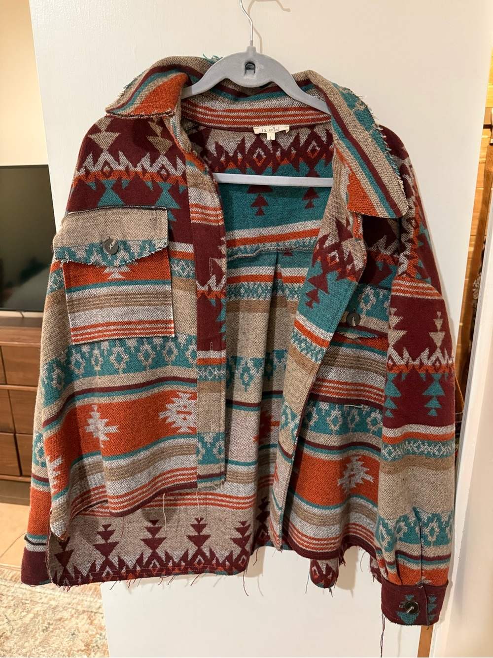 LA MIEL Woman’s Aztec Thick Flannel/ Shacket- Teal, Rust, Beige